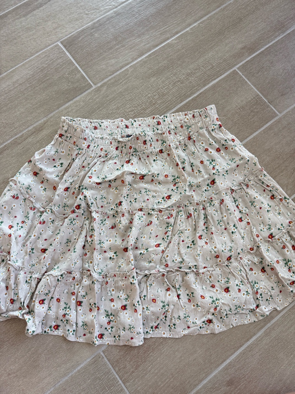 Floral Ruffle Mini Skirt in Cream